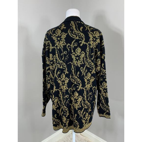 Vintage 90s Black Gold Sweater Winter Grunge CottageCore WhimsyGoth ShabbyChic - Picture 5 of 11